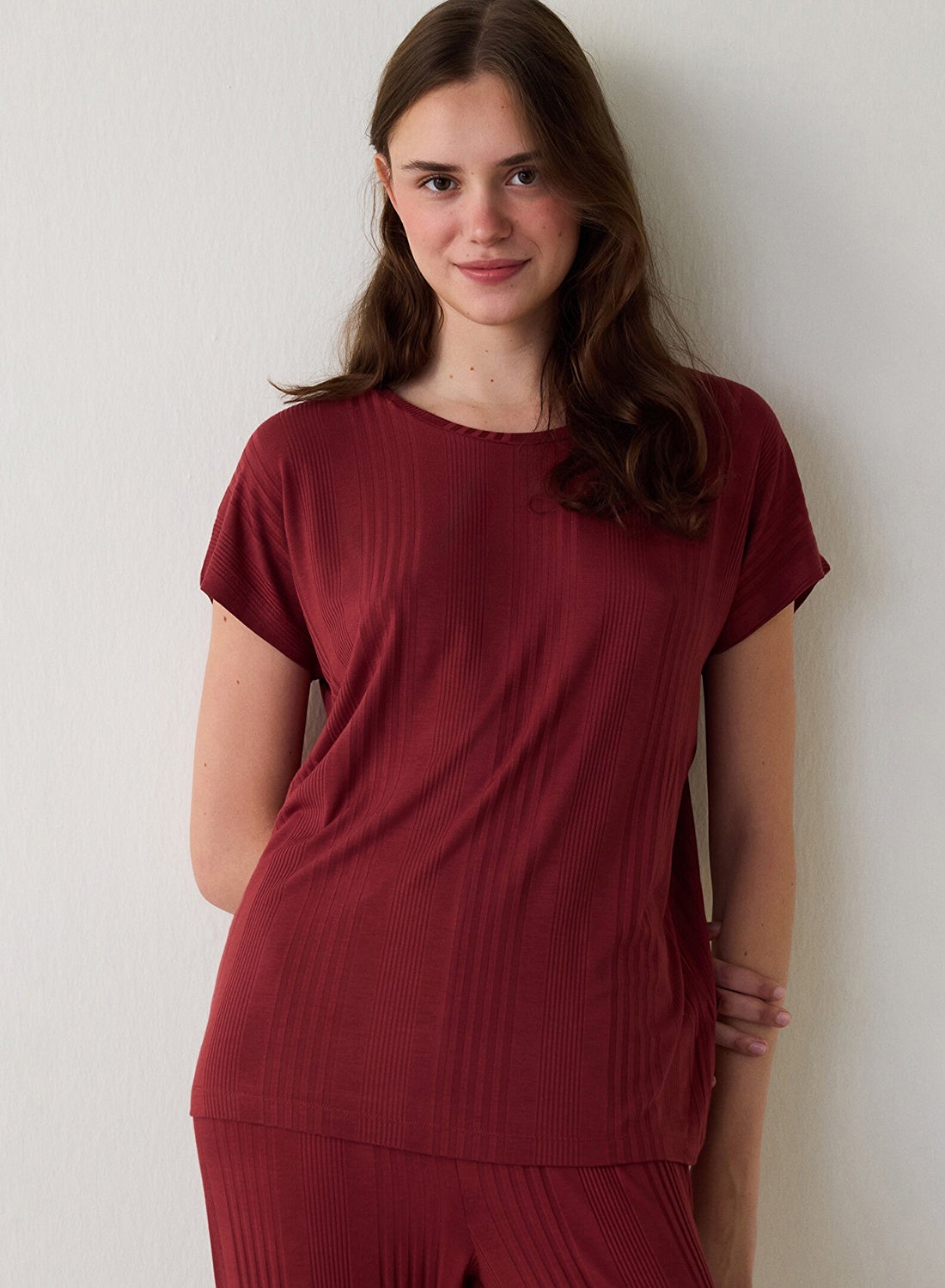 Penti Bordeaux Freya Crew Neck Short Sleeve Pajama Set